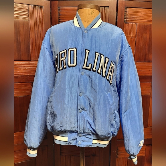 Vintage Mens 90s Carolina Tarheels Puffy Varsity Bomber Jacket  Size Medium - Picture 1 of 13